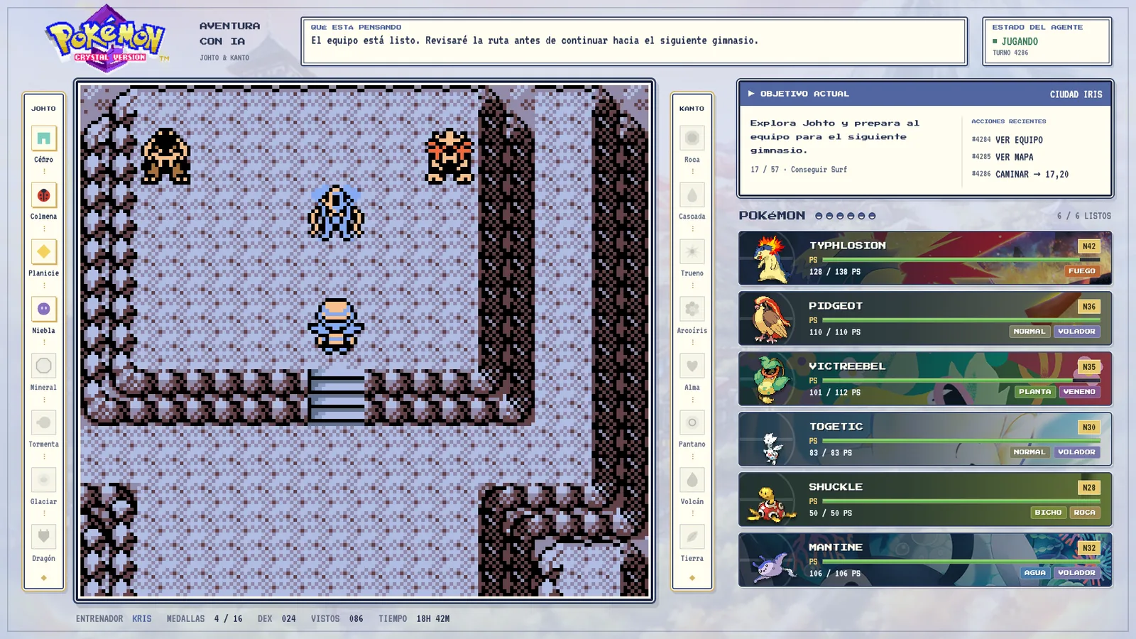 Layout de Pokémon Cristal con partida en directo